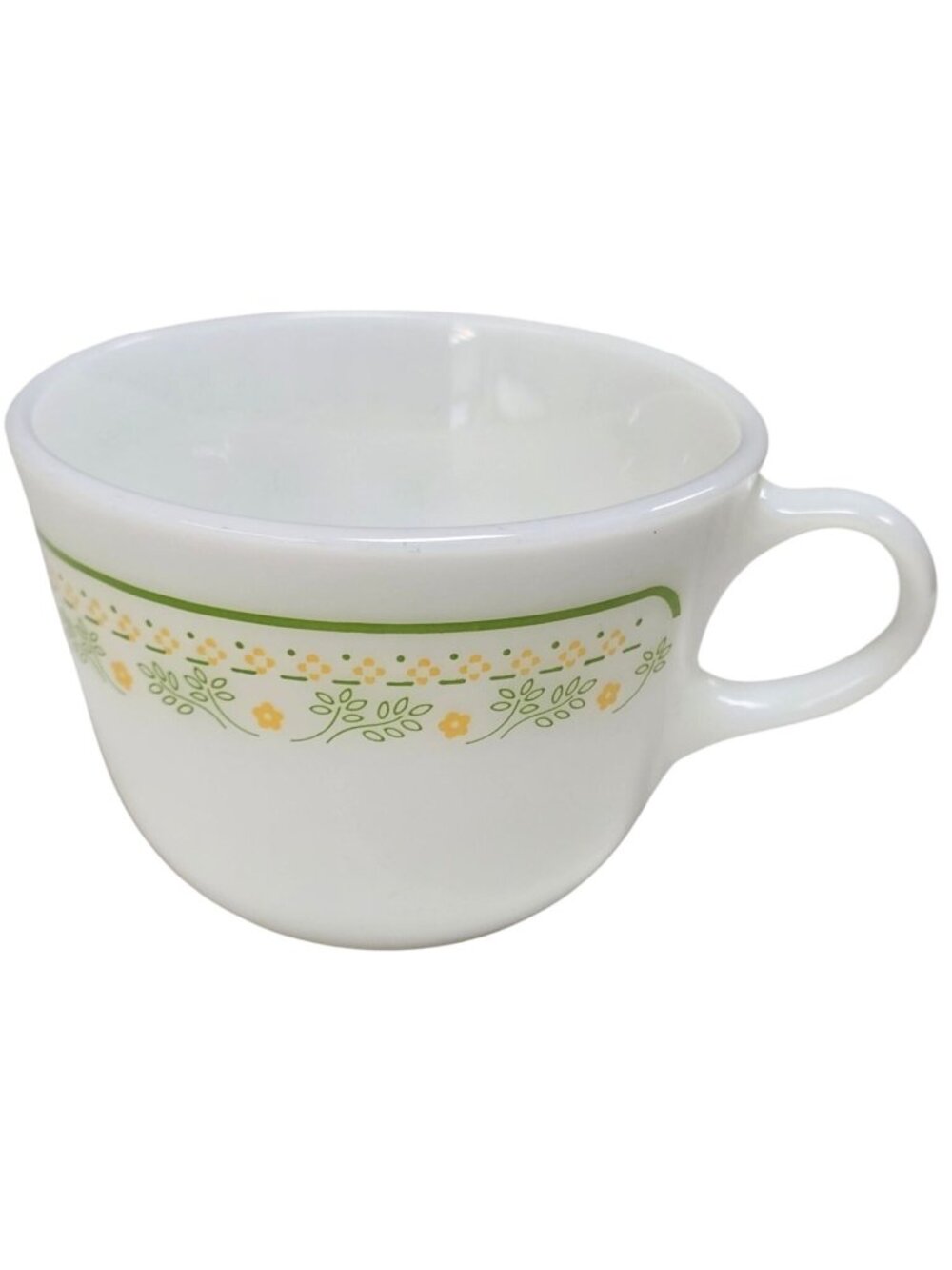 Vintage Pyrex Spring Blossom Green Milk Glass Coffee Mug With Floral Design